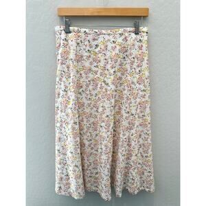 LOFT White Floral Eyelet A-Line Midi Skirt Boho Cottagecore Spring | Size 4